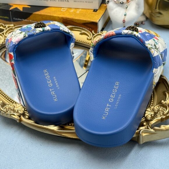 🆕 KURT GEIGER LONDON 🧿 NWOT Meena Eagle Blue Botanica Pool Slide, Sz 36 US 6 - Picture 11 of 13